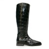 Alberto Gozzi Robi Knee High Croco Printed Black Leather Boots1