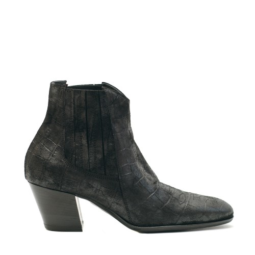 Lilimill 6723 Black Croc Effect Suede Ankle Boots