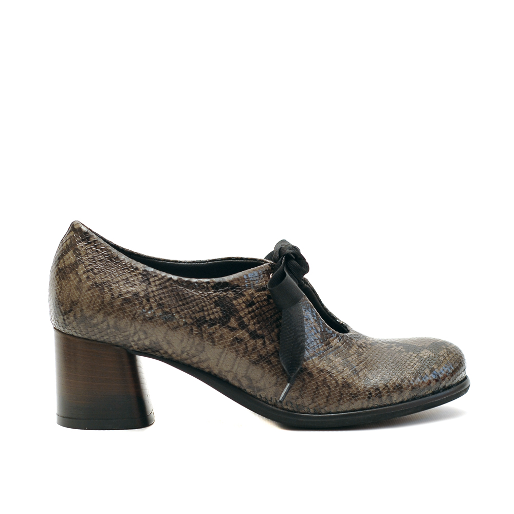 Lilimill 6716 Snake Print Brown Leather Brogue Pumps