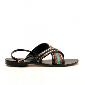 Nanni Turquoise Leather Flat Sandals