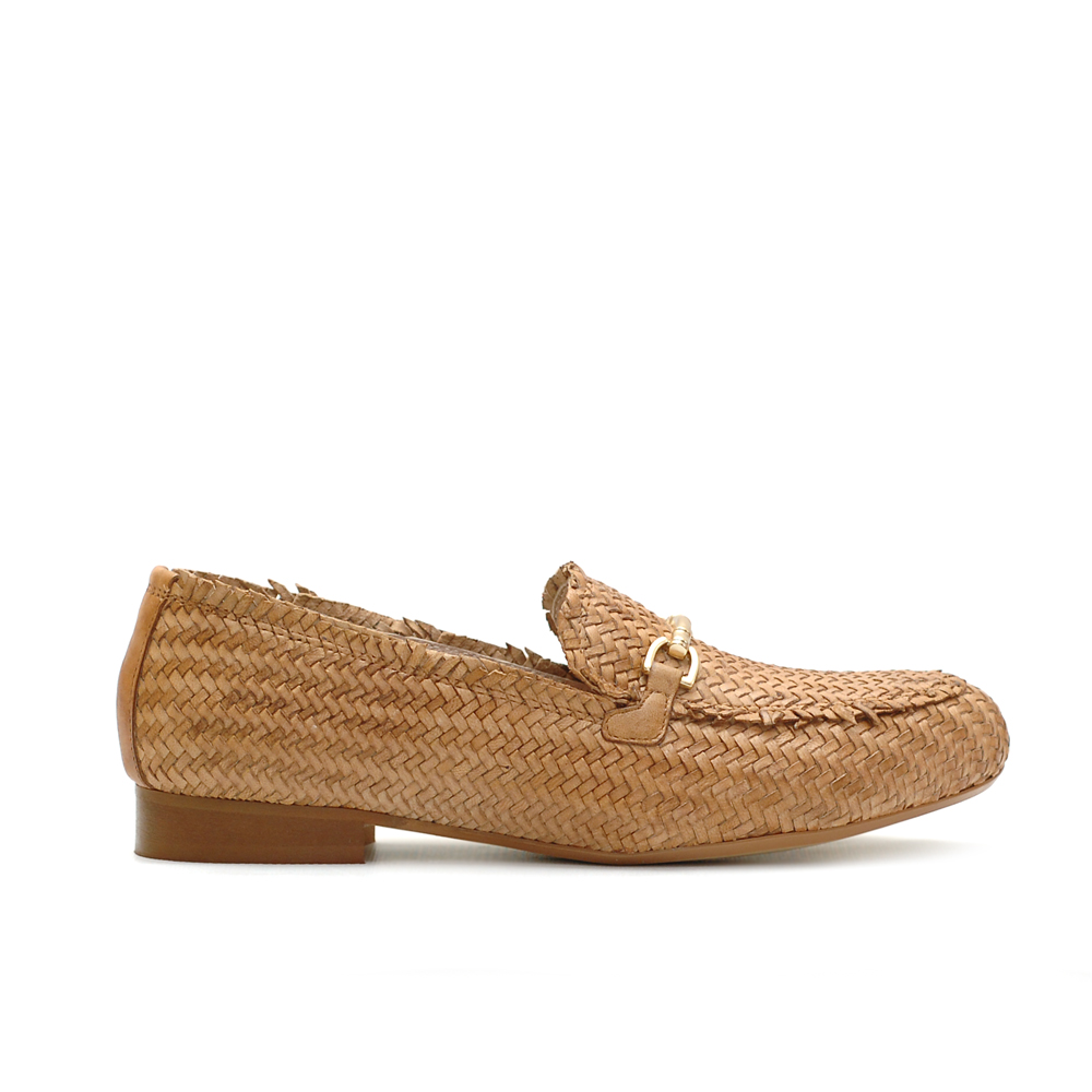 Paola Ferri Woven Leather Tan Loafers