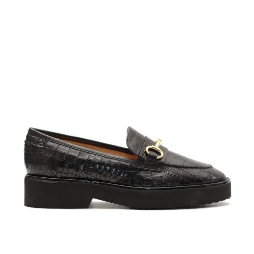 The Bag Crocco Print Black Leather Loafers