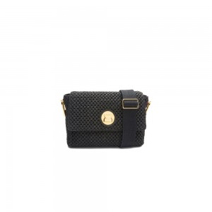 Coccinelle Liya Black Woven And Leather Handbag