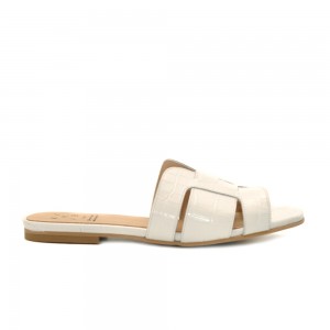 KMB White Croco Leather Mules