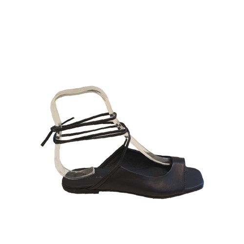 Lilimill Black Lace-Up Leather Sandals