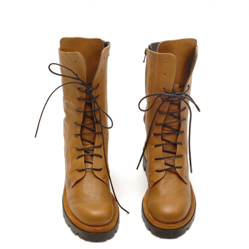 Lilimill Tan Lace Up Leather Boots