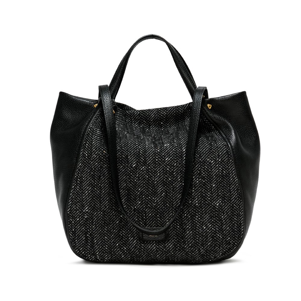 Gianni Chiarini Tulip Black Leather and Fabric Bag