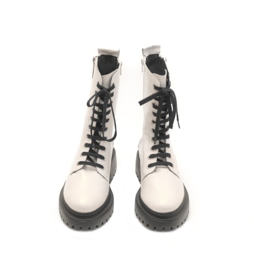 KMB White Lace Up Leather Boots
