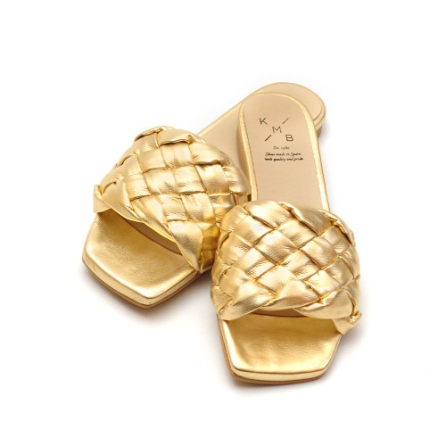 KMB Gold Leather Mules
