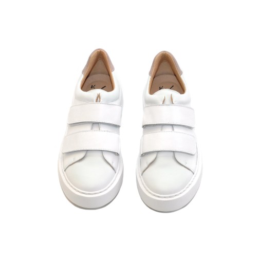 KMB White Leather Sneakers Velcro Closure