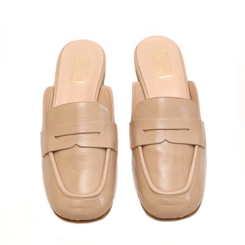 The Bag Beige Cracked Patent Leather Mules