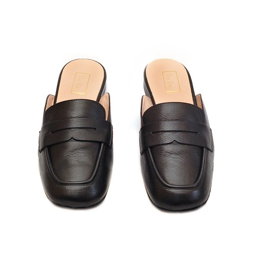 The Bag Black Leather Mules