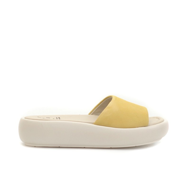 KMB Yellow Leather Platform Slides