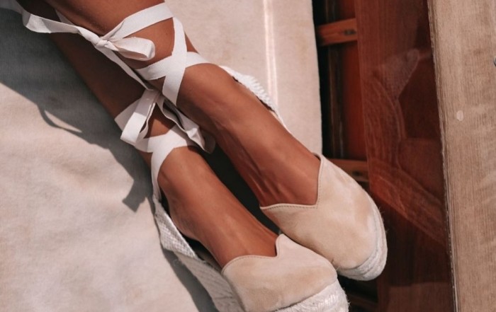 Manebi Hamptons Wedge Espadrilles Champagne Beige