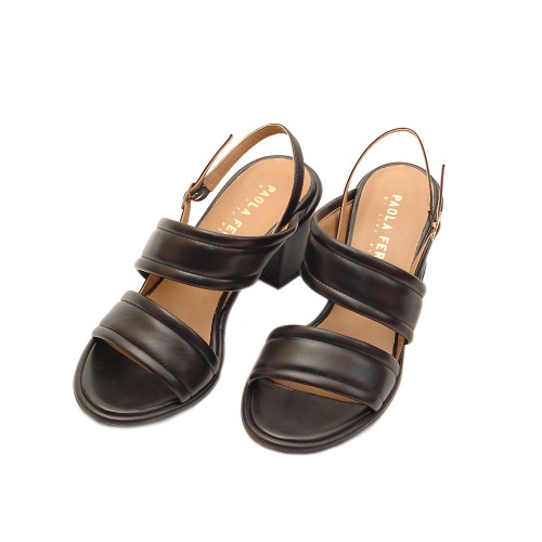 Paola Ferri Black Block Heel Leather Sandals