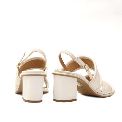 Paola Ferri White Block Heel Leather Sandals