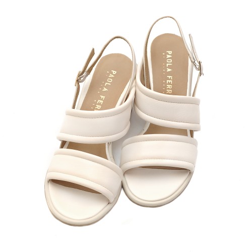 Paola Ferri White Block Heel Leather Sandals