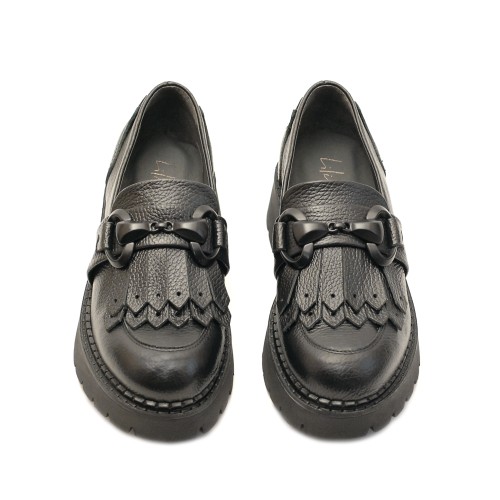 Lilimill Black Leather Fringed Loafers