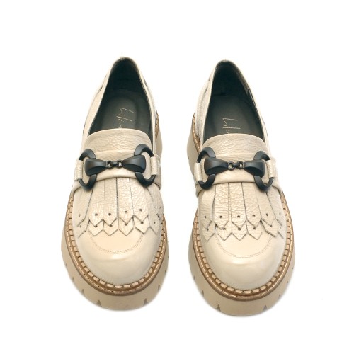 Lilimill Off-White Leather Fringed Loafers