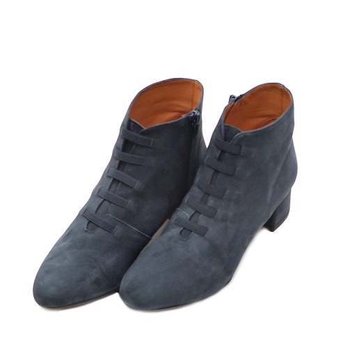 The Bag Blue Suede Ankle Boots Elastic Laces