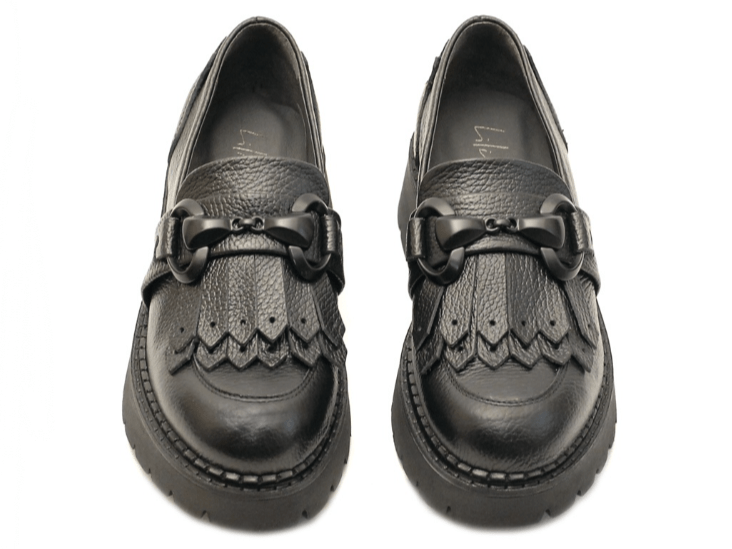 LILIMILL BLACK LEATHER FRINGED LOAFERS