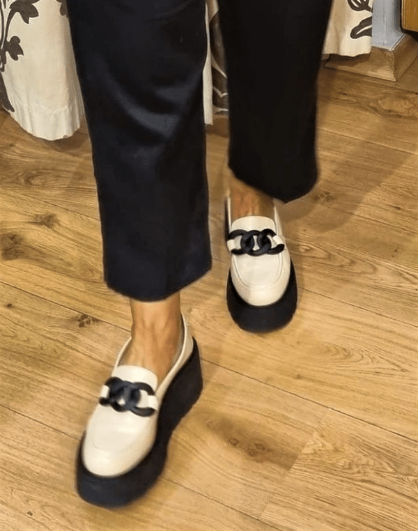KMB Cream Wedged Chain Loafers