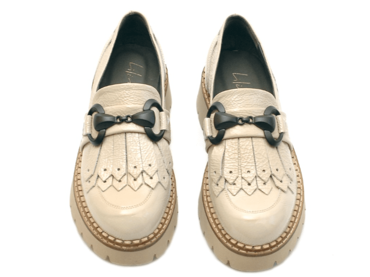 LILIMILL OFF WHITE LEATHER FRINGED LOAFERS