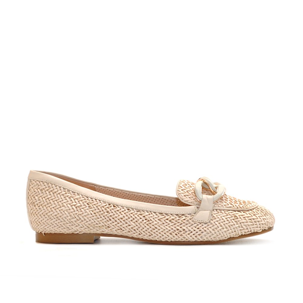 THE BAG BEIGE RAFFIA LEATHER LOAFERS