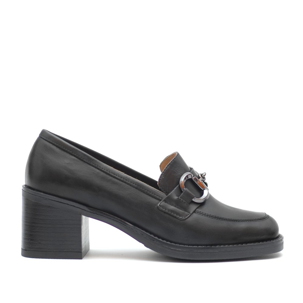 Paola Ferri Black Leather Block Heel Loafers - Niutrack.com