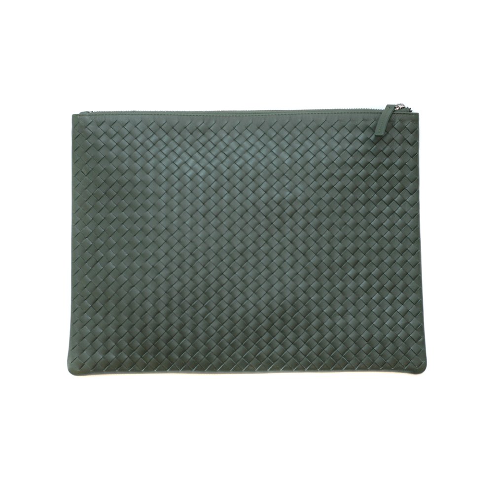 DRAGON_DIFFUSION_POCHETTE_GREEN_WOVEN_LEATHER_PURSE