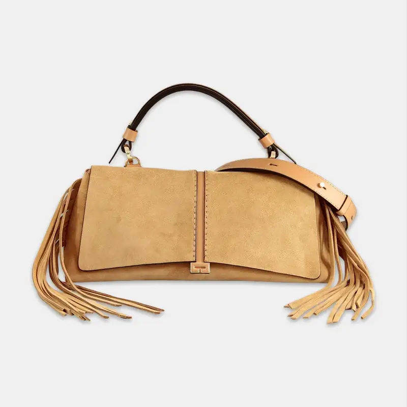LORISTELLA-KENDALL-CARAMEL-SUEDE-FRINGED-BAG