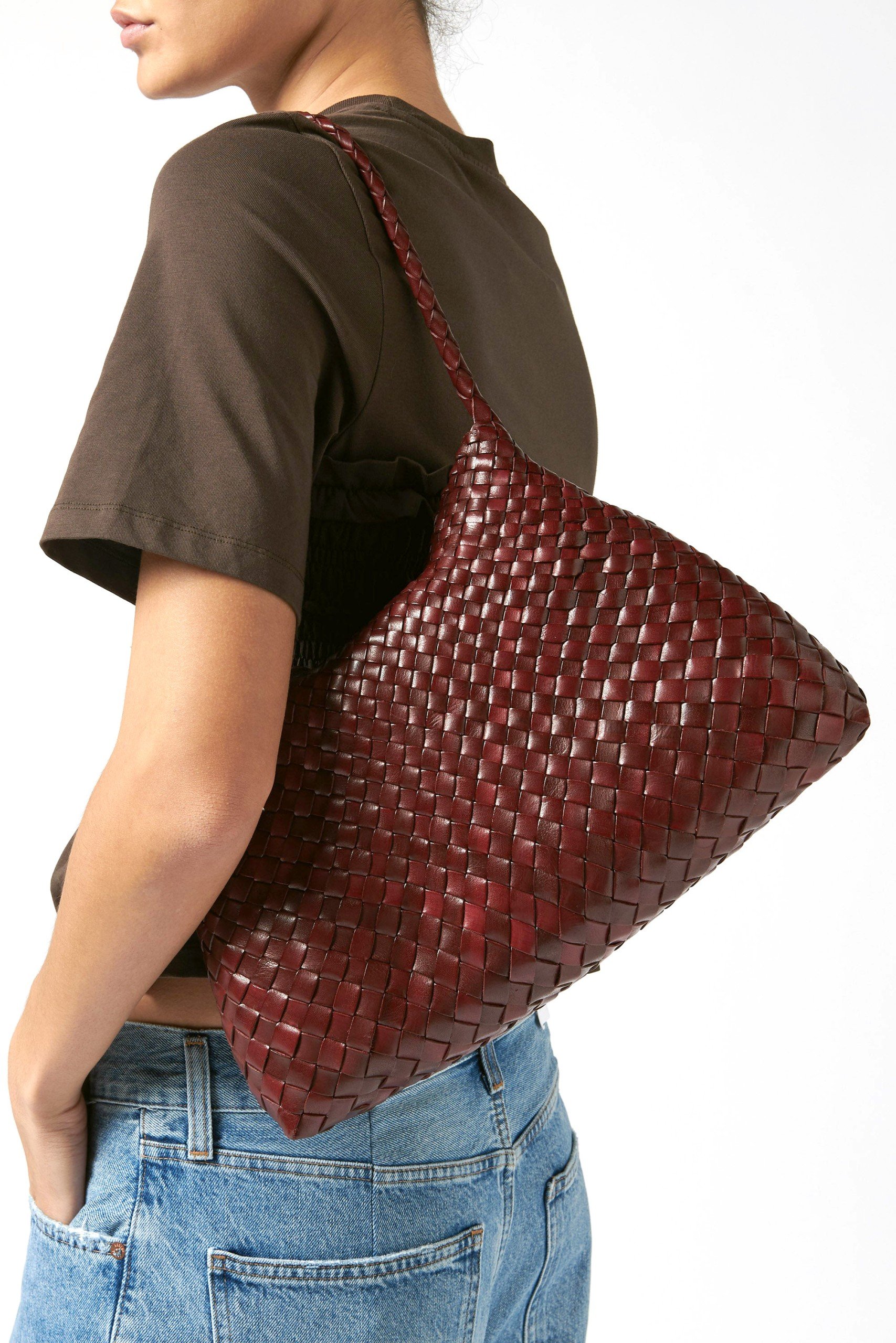 DRAGON-DIFFUSION-SANTA-MARIA-BORDEAUX-WOVEN-LEATHER-BAG