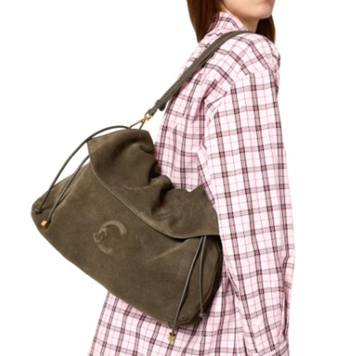 COCCINELLE-LIDIA-KHAKI-SUEDE-SHOULDER-BAG